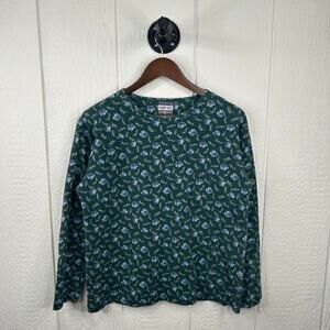 Vintage 90's Blue Flower Pattern Western Long Sleeve Tee Medium
